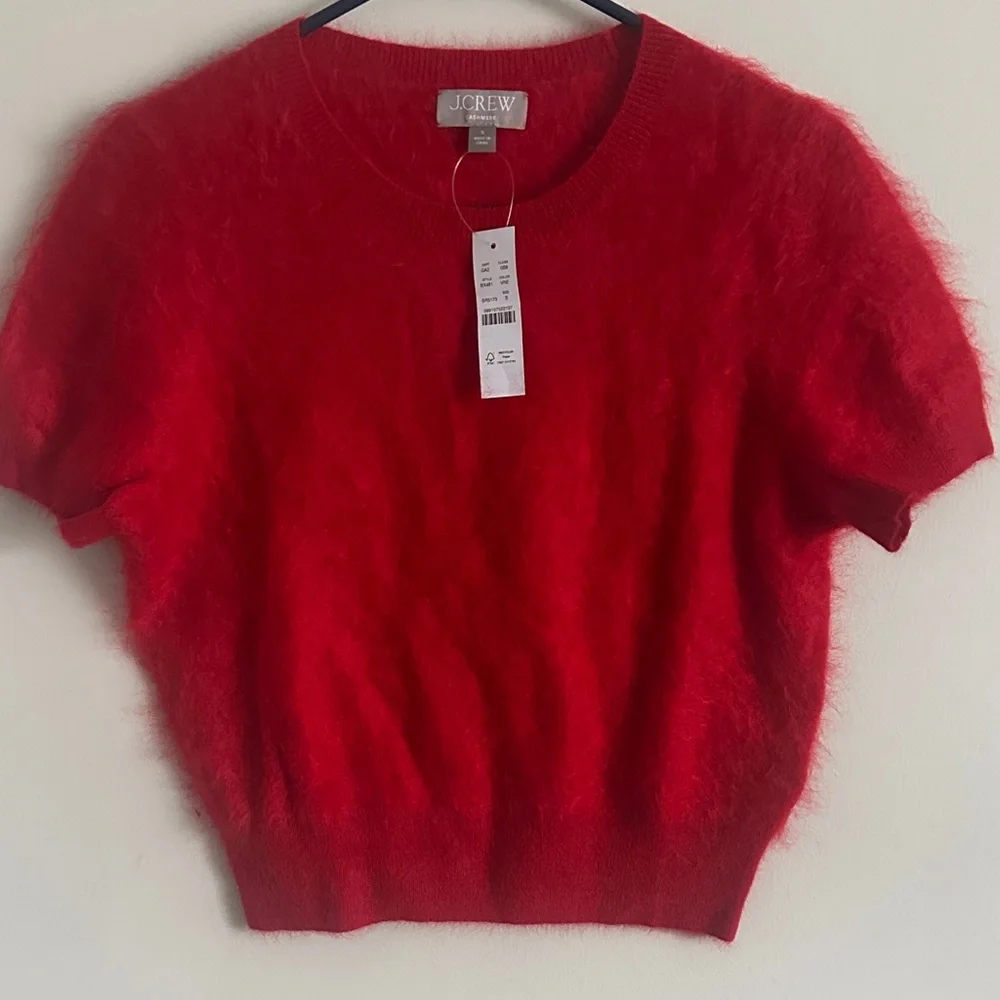 J. Crew Cashmere Brushed Red Short Sleeve Sweater - Picture 1 of 4